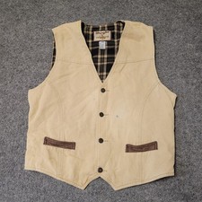 Wrangler Vest Mens Size L Tan Canvas Plaid Lined Western Workwear WL1220