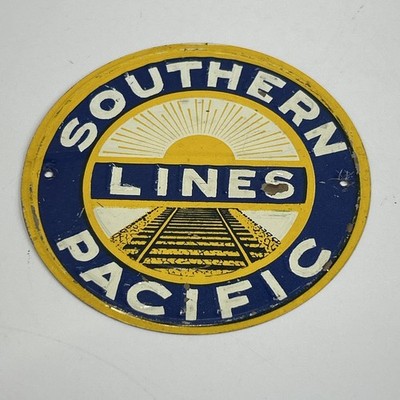 Southern Pacific Lines Railroad Post Müsli Blechschild Zug Metall Vintage 1950 s