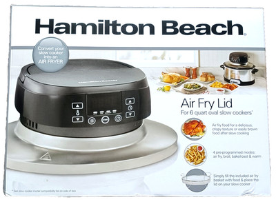 Hamilton Beach Air Fryer Lid, Fits 6 Quart Oval Slow Cooker Crock, W/ Fry Basket