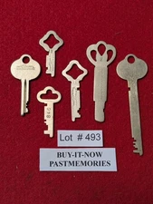 6 VINTAGE SARGENT GREENLEAF SAFE & LAB BRASS KEYS, ANTIQUE LOCKS & KEY LOT #493