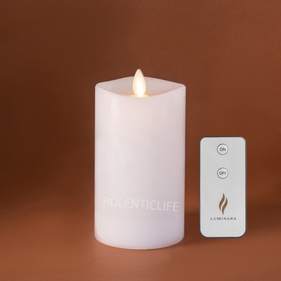 Luminara Flameless Pillar Wax Moving Wick Candles with Remote Timer White 5.5''H