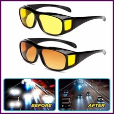 Night Vision Pro Driving Glasses Anti-Glare Polarized Wear Over Yellow Lens A