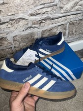 adidas Gazelle Indoor Suede Low Top Lace-Up Trainers Blue/White UK 6 JR0606