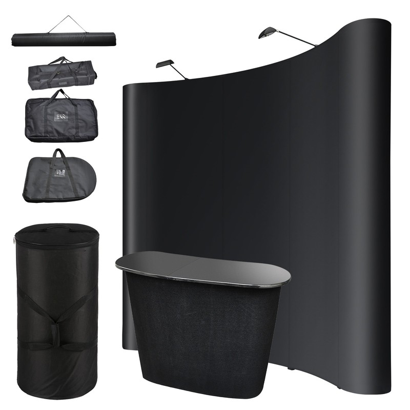 InstaHibit 10x8 Ft Pop Up Backdrop Booth Stand w/ Portable Podium Table Counter