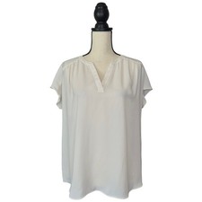Banana Republic Top White Crepe V-Neck Popover Cap Sleeve Blouse Women's size M