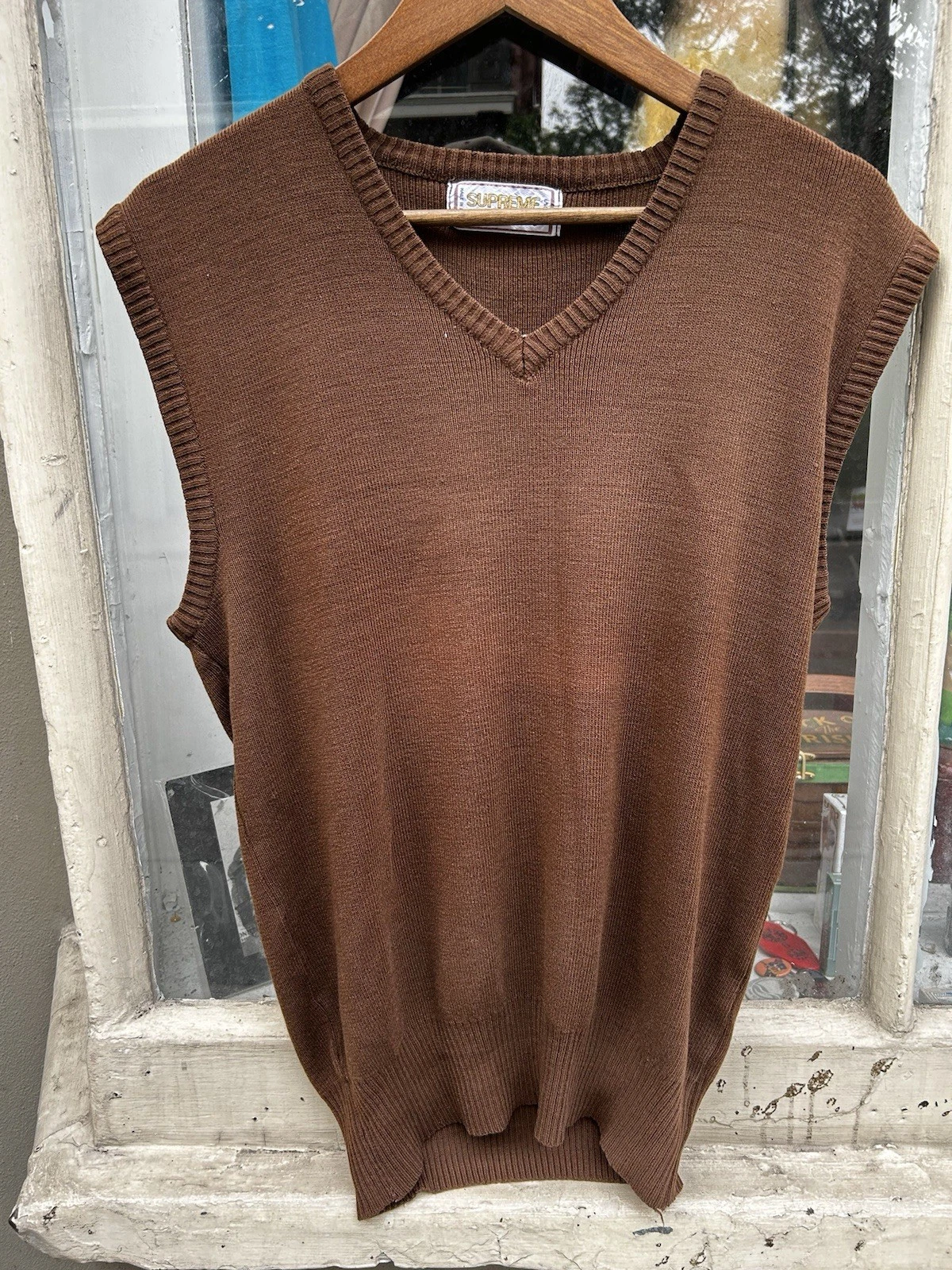 GILET SUPRÊME VINTAGE MADE IN KOREA MARRON ACRYLIQUE TAILLE XL