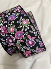 10 Yards 2.5 Inch Wired Ribbon Black Floral Funky Flower Spring Summer Easter