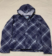 Columbia Omni Shield youth 18/20 hooded Jacket coat blue/white plaid