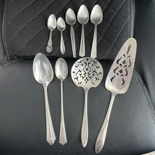 9 pcs silver plate & mixed metal misc flatware serving pieces for crafts