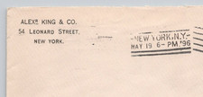 1896 Alex King & Co New York NY  Postal Cover