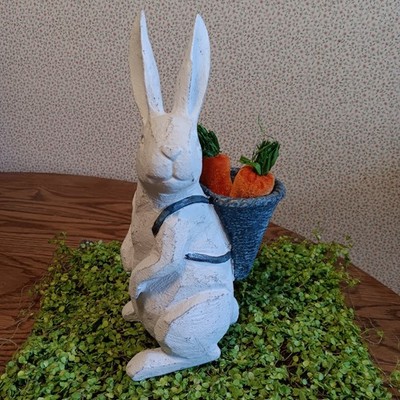 Bunny With Basket Hand Carved Resin Easter 10.25'' Tall NEW!