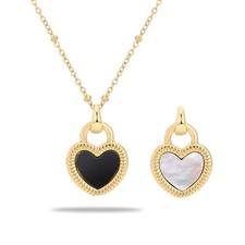 Natural Double Side Heart Pendant Necklace for Women 14K Gold Shell Dainty State