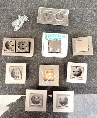 BSEED Glasscheibe Steckdose Steckdosen Konvolut grau Glass