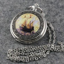 Vintage Print Sailboat Quartz Pocket Watch Steampunk Pendant With Chain Gifts