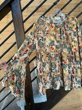 UMGEE Top Women Sz XL Floral Empire Blouse Flutter Sleeves Boho Hippie Relaxed