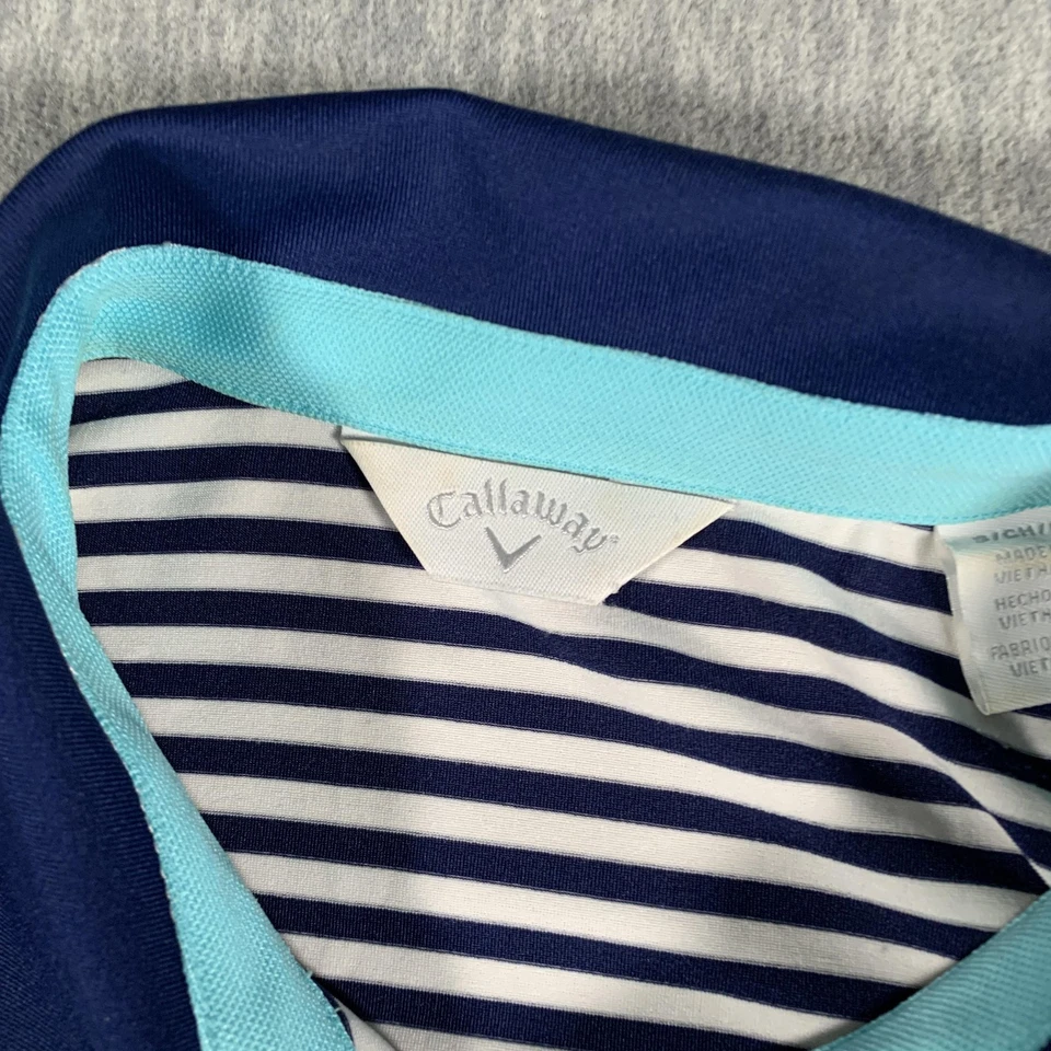 Polo de golf Callaway para mujer pequeño azul marino blanco a rayas rendimiento elástico Foto 4 de 4