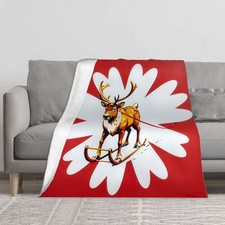 Reindeer Pulling Sleigh Christmas Flannel Fleece Throw Blanket