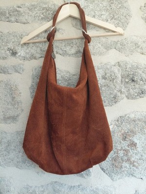 Vintage Boho hellbraun Leder Wildleder silber Hardware lässig groß Hobo Bag