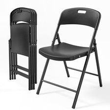 4-Pack Black Plastic Folding Chairs Portable Sturdy Steel Frame Indoor Outdoor