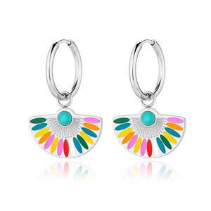Authentic Gold Plated Hoop Earrings Geometric Fan Glaze Color Jewelry