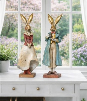 Kaninchen Hasen Paar Gold Grün Rot feine Kleidung H45cm Clayre & Eef Ostern
