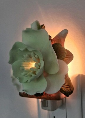 Lynn Roberts International Porcelain White Magnolia Flower Night Light Plug-In