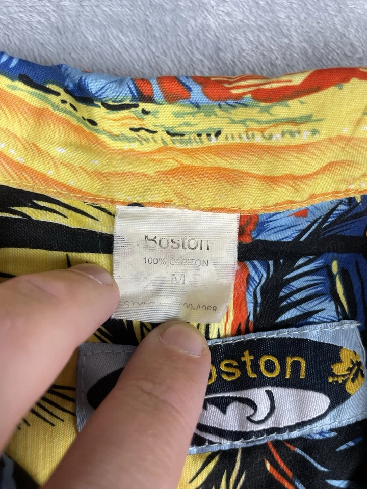 Hawaiian Shirt Bright Yellow Cotton Palm Trees Floral Size M L Festival Beach - Image 3 of 4