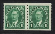 Canada King George VI 1c Coil stamp Pair 1937 MNH SG#368 Sc#238