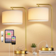 Bedside Table Lamps for Bedroom Set of 2-Dimmable Nightstand Lamps with USB P...