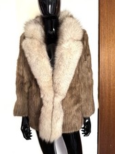 Brown Stripped Mink Fur Jacket With Blue Fox Trim Brown Stripped Mink Fur Jacket With Blue Fox Trim