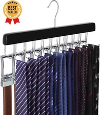 20 Hooks Belt Tie Hanger Closet Organizer Wooden Rack Storage for 30 Belts Ties