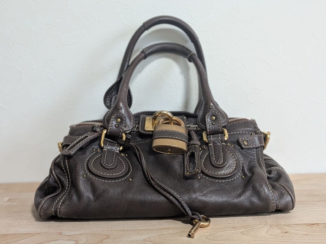Chloé Paddington Leather Satchel Brown 36cm Lock Key Vintage
