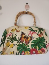 Butterfly And Flower Medium Size Summer Bag - Wooden Handles
