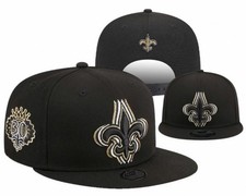New Orleans Saints Black Snapback Hat Fleur-de-Lis Side Patch Flat Brim Cap