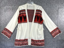 Vintage 70s Orange Southwest Aztec Boho Knitted Cardigan Sweater Size XL