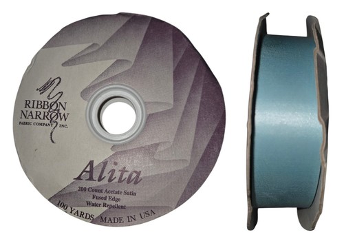 Ribbon Narrow Alita Satin Acetate  Blue Count Fused Edge 100 Yards  Crafts 1.25"