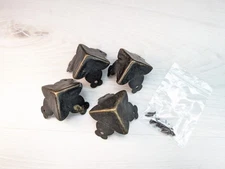 (Lot of 4) Vintage 1" Bronze Brass Trunk Corners Steamer Chest Cap Cover Box