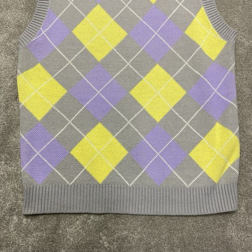 Jack Jones Knitted Sweater Vest Mens 42in Chest Grey Purple Argyle Diamond Golf - Picture 3 of 12