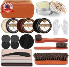 CHMI 16PCS Leather Shoe Polish Kit,Shoe Shine Kit with Black/Brown Shoe Polish,S