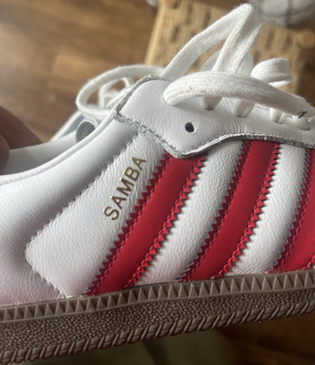 adidas Samba Men s White/Red Low Top Lace-Up Sneakers Gum Rubber Sole