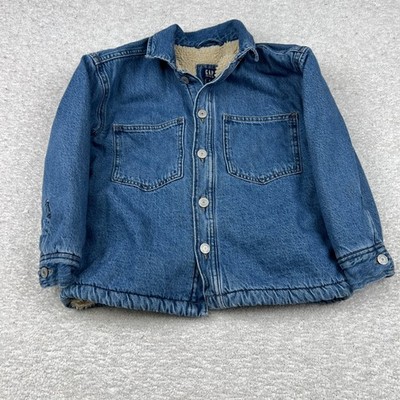 Gap Kids Boys Medium Wash Sherpa Lined Denim Trucker Jacket Blue Size M 8