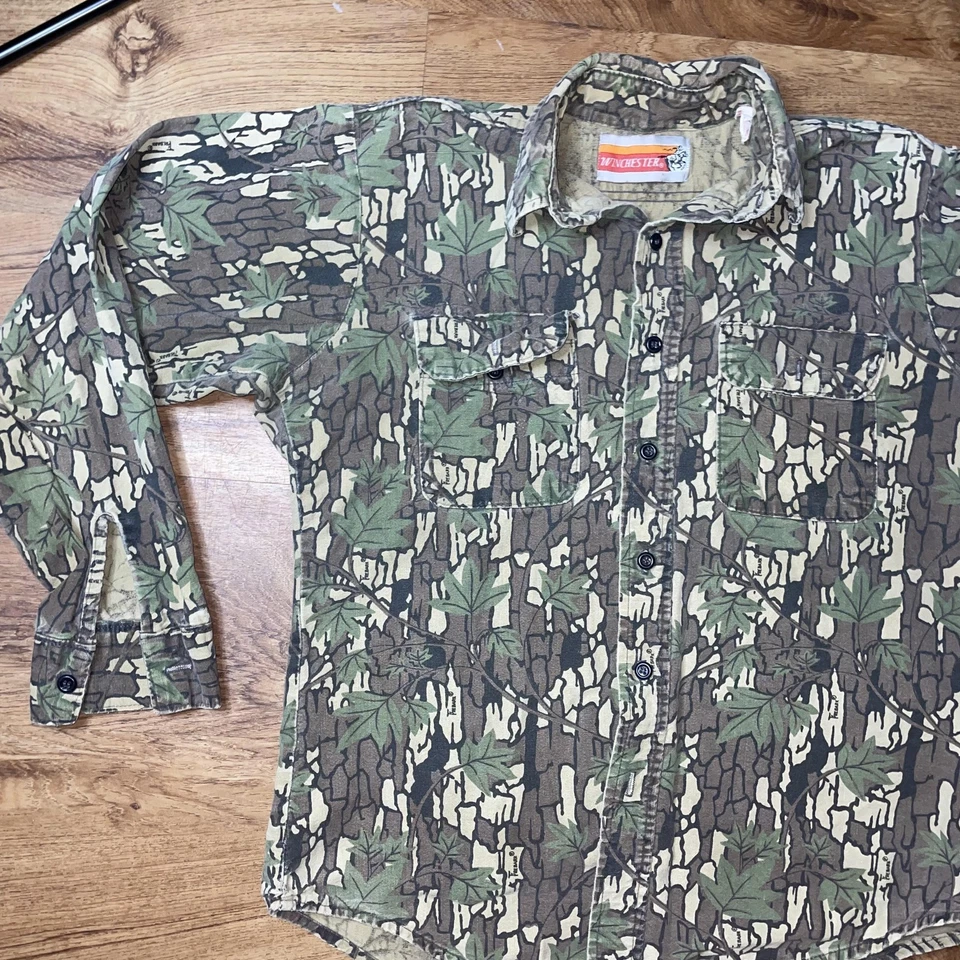 Camisa Winchester De Colección Para Hombre Grande Verde Trebark Camuflada Hecha en EE. UU. Años 80 Foto 2 de 4