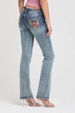 Grace In La Butterfly Embroidery Mid Rise - Ladies Jeans - Eb61996