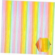 6 Pack Foil Fringe Curtain Backdrop, 3.28Ft x 9.8Ft Metallic Tinsel Rainbow A