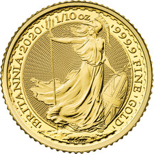 Royal Mint Britannia 2020 1/10oz 999.9 Fine Gold Bullion Coin In Capsule