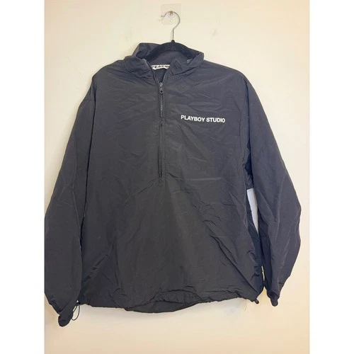 Playboy by PacSun Studio Black Quarter Zip Windbreaker Jacket Small Logo Graphic video thumbnail