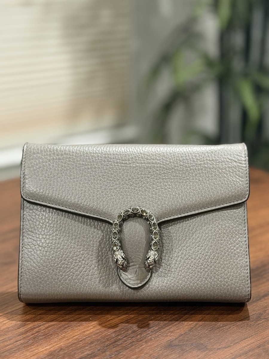 Gucci Dionysus WOC Chain Shoulder Bag Crossbody Gray Silver Women