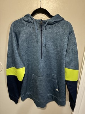 DSG 1/4 Zip Hoodie Heather Blue Neon Yellow Navy Colorblock Fleece XL