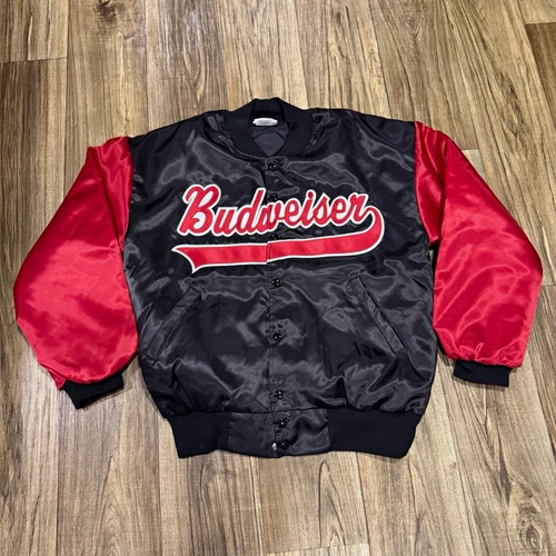 Vintage 1990s Hartwell Sports Budweiser Satin Silk Bomber Jacket Size Medium - product listing photo
