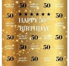 AOFOTO 10ftx10ft Happy 50th Birthday Gold Vinyl Backdrop